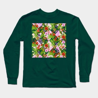 Pink and Green Tropical Flora Long Sleeve T-Shirt